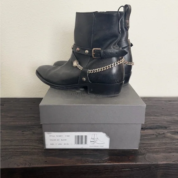 John Varvatos Black Ludlow Leather Harness Boots